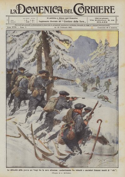 深い雪の中、ヴォージュでの戦争の難しさ、ドイツ人同士の戦い？ 作： Achille Beltrame