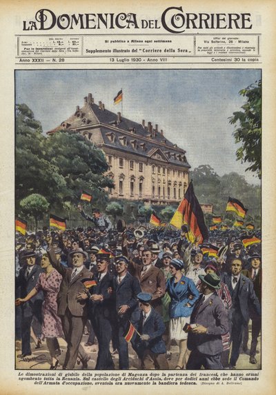 フランス人の出発後のマインツの人口の歓喜のデモ？ 作： Achille Beltrame