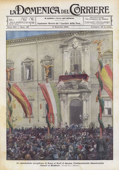ローマからスペイン王室への熱狂的な歓迎 作： Achille Beltrame