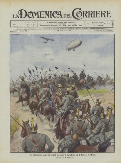 ティチーノとミンチョの間の大騎兵隊の空中探査 作： Achille Beltrame