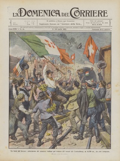 労働党、レッチベルクトンネルトンネルに対するイタリアの鉱山労働者の熱意？ 作： Achille Beltrame