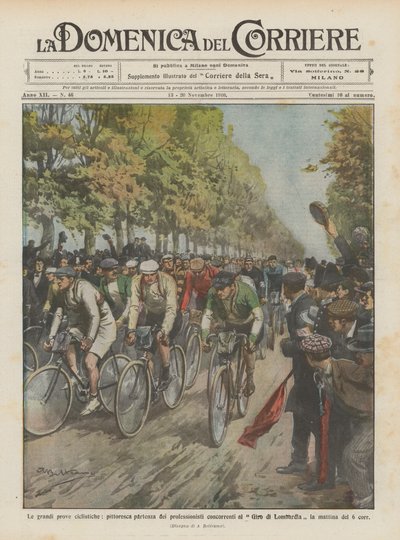 素晴らしいサイクリングテスト、ジロで戦うプロの絵のようなスタートですか？ 作： Achille Beltrame