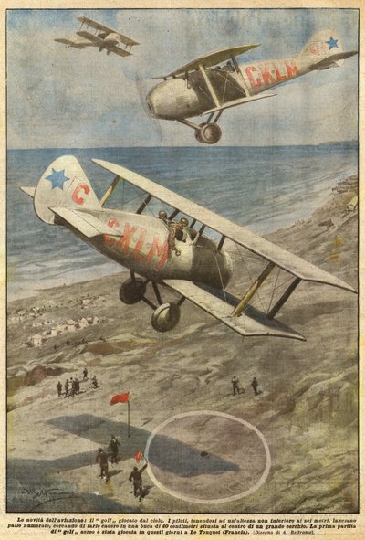 航空ニュース、空からプレーするゴルフ 作： Achille Beltrame