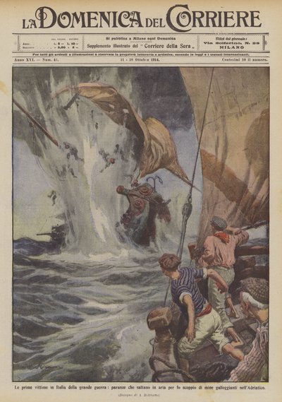 イタリアで最初の大戦争の犠牲者、地雷の発生によって爆破されたパラヌス？ 作： Achille Beltrame