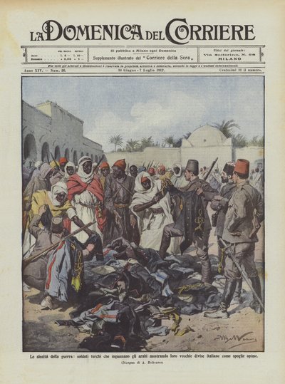 戦争の不忠実、古いユニフォームを見せてアラブ人をだますトルコの兵士？ 作： Achille Beltrame