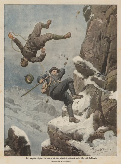 高山の悲劇、ドーフィネアルプスでの2人のミラノ人登山家の死 作： Achille Beltrame