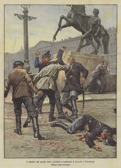 ロシア人の復讐、ピーターズバーグでの警官の危険な殺害 作： Achille Beltrame