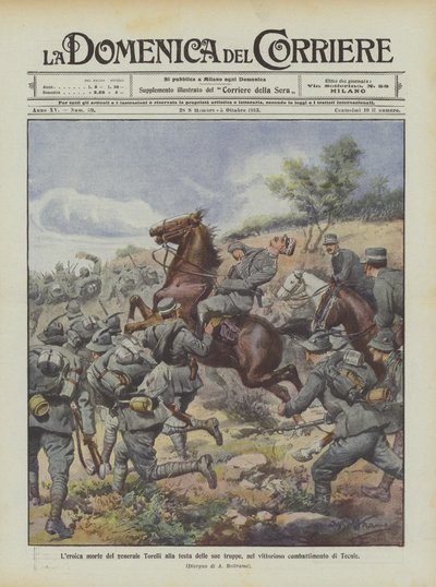 テクニズの戦いで成功したトレリ将軍の部隊長の英雄的な死 作： Achille Beltrame