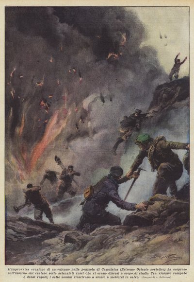Camciatca半島（ソビエト極東）での火山の突然の噴火？ 作： Achille Beltrame