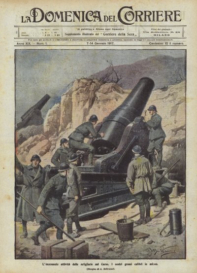 カルストでの砲兵の絶え間ない活動 作： Achille Beltrame