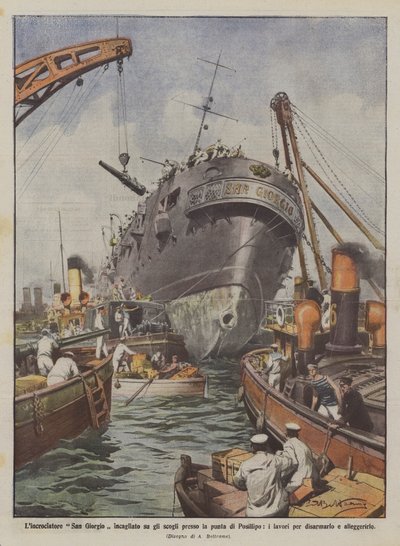 巡洋艦サンジョルジオは、ポジッリポの先端にある岩の上に立ち往生しましたか？ 作： Achille Beltrame