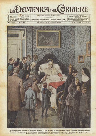 神の模範的な大臣への人々の賛辞 作： Achille Beltrame