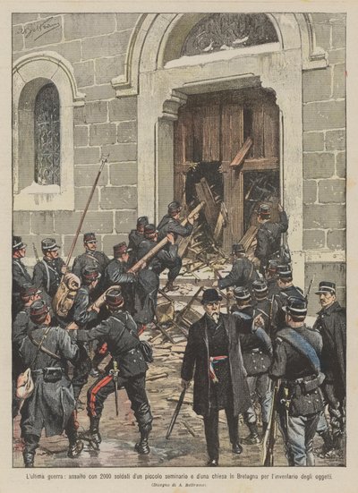 最後の戦争、ブルターニュの小さな神学校と教会からの2000人の兵士による攻撃？ 作： Achille Beltrame
