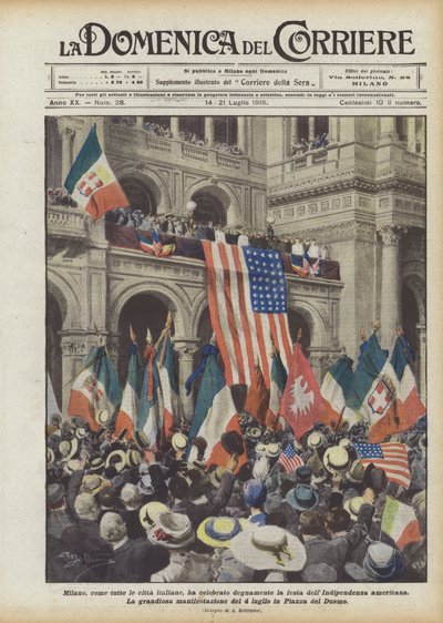 ミラノは、イタリアのすべての都市と同様に、アメリカ独立記念日を祝うにふさわしい 作： Achille Beltrame