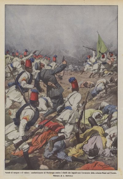血と勇気のクリスマス、前進を阻んだ反逆者に対するモスルガの戦い？ 作： Achille Beltrame