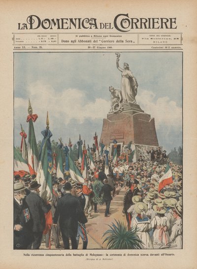 メレニャーノの戦いの50周年、納骨堂の前で先週の日曜日の式典 作： Achille Beltrame
