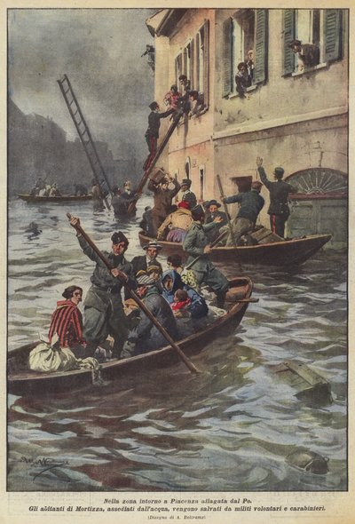 ポーが氾濫したピアチェンツァ周辺 作： Achille Beltrame