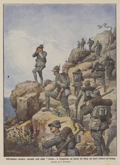 キレナ高原で、ダーナの両側に偵察中のヴェストーン高山軍のパトロール？ 作： Achille Beltrame