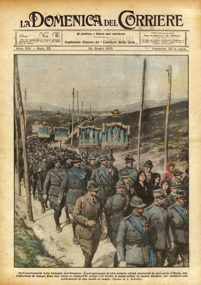 オルティガラの戦いの記念日に、6千人以上のアルプス軍の巡礼？ 作： Achille Beltrame