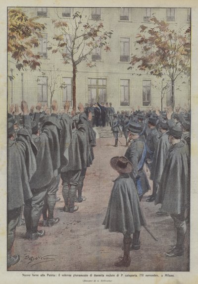 11月11日、ミラノで第3部隊新兵2000人の厳粛な誓い、祖国への新軍 作： Achille Beltrame