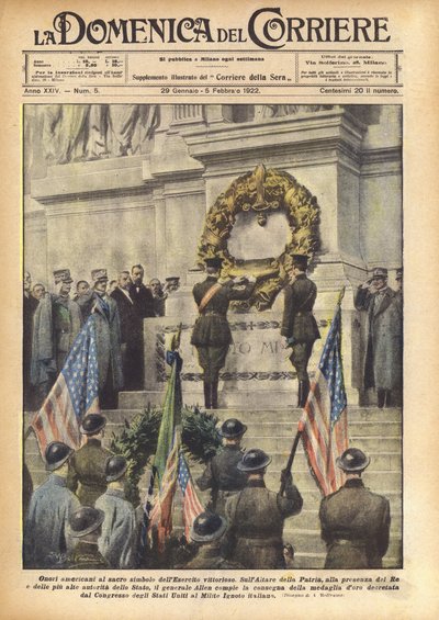 勝利した軍の神聖なシンボルに対するアメリカの栄誉 作： Achille Beltrame