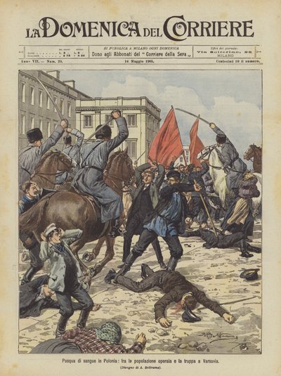 ワルシャワの労働人口と軍の間のポーランドの血まみれのイースター 作： Achille Beltrame