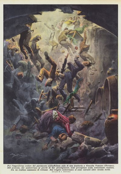 Guardia Vomanoのレストランの混雑した部屋の床を突然あきらめましたか？ 作： Achille Beltrame