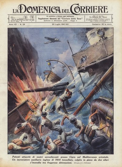 地中海東部のキプロスへの魚雷爆撃機による強力な攻撃 作： Achille Beltrame