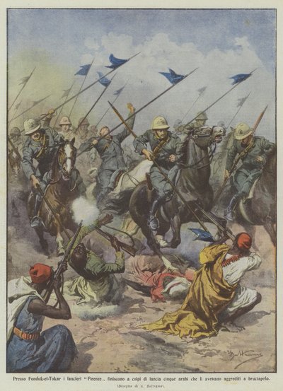Fonduk-el-Tokarでは、フィレンツェの槍兵は5人の槍を持っていたのでしょうか。 作： Achille Beltrame
