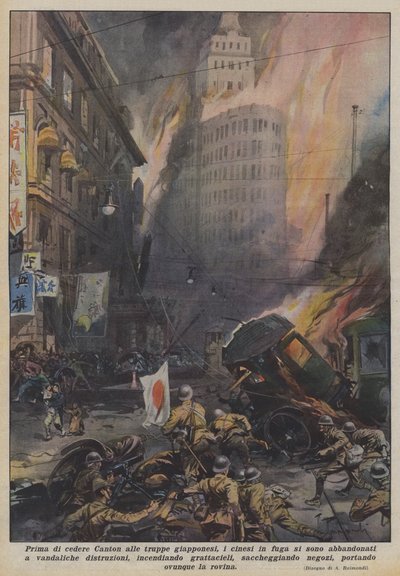 カントンを日本軍に降伏させる前に、逃げる中国人は荒らしにふけましたか？ 作： Achille Beltrame