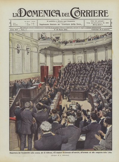 議会の再開、2月22日のセッションで、472人の代理人が軍を称賛しますか？ 作： Achille Beltrame