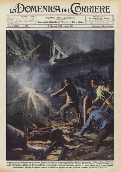 パリ-ヴェンティミリア線の夜間の鉄道災害で奇跡的に無傷のままでいましたか？ 作： Achille Beltrame