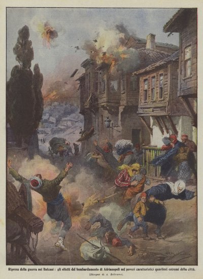 バルカン半島での戦争の再開、貧しい人々へのアドリアノポリ爆撃の影響？ 作： Achille Beltrame