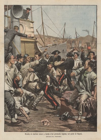 ナポリ港でイギリスの汽船に乗って中国人船員の反乱 作： Achille Beltrame