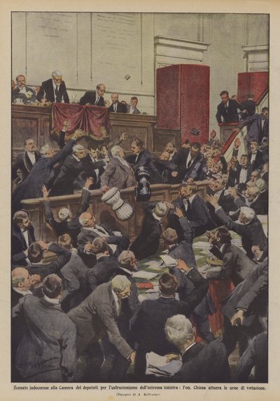 左翼の建設主義のための議員室の恥ずべきシーン、ロン？ 作： Achille Beltrame