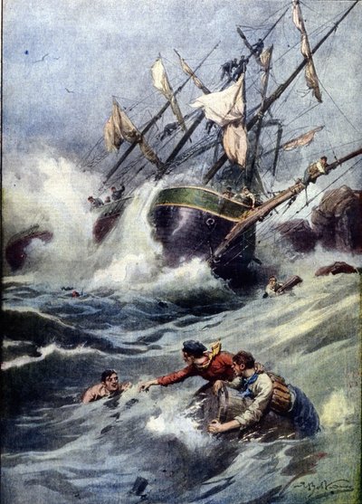 イギリスの海岸近くでロシアの4本マスト船を沈没させる 作： Achille Beltrame