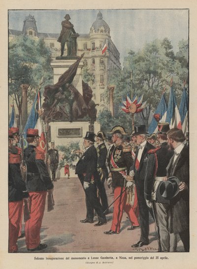 4月25日午後、ニースのレオーネガンベッタの記念碑の厳粛な就任式 作： Achille Beltrame