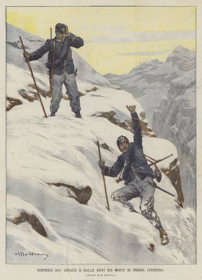 ポジナ山脈の氷と雪に驚いた（ヴィチェンツァ） 作： Achille Beltrame