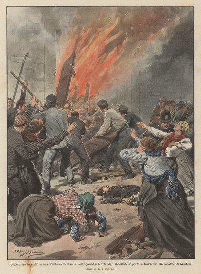 コリングウッド（クリーブランド）の小学校で恐ろしい火事、ドアがノックダウン？ 作： Achille Beltrame