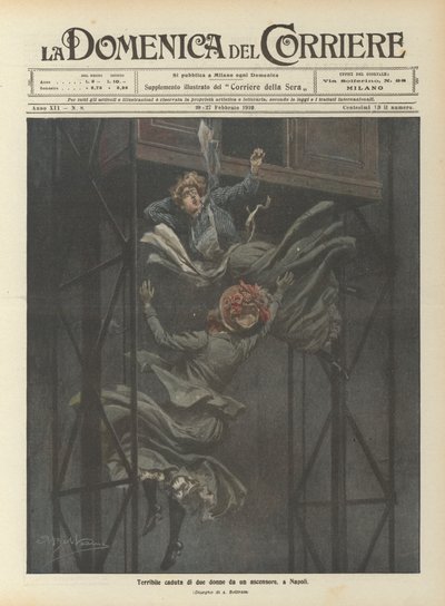 ナポリのエレベーターからの2人の女性のひどい転落 作： Achille Beltrame