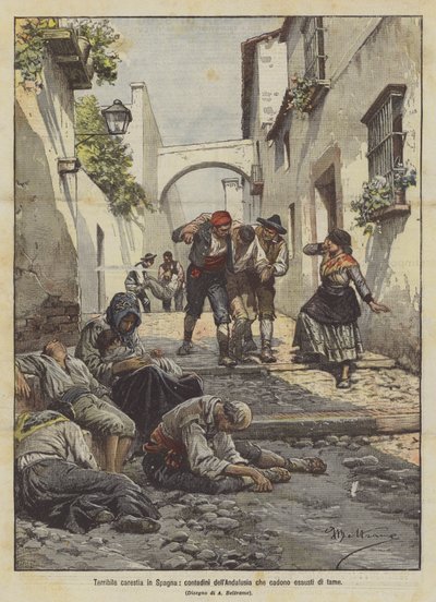 スペインのひどい飢饉、空腹になるアンダルシアの農民 作： Achille Beltrame