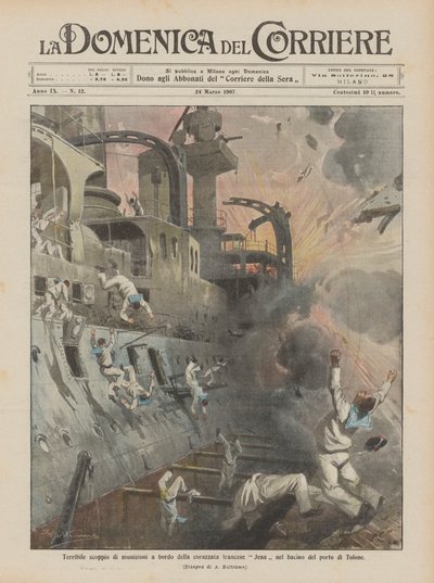 トゥーロン港の流域でフランスの戦艦イエナに乗ったひどい弾薬 作： Achille Beltrame