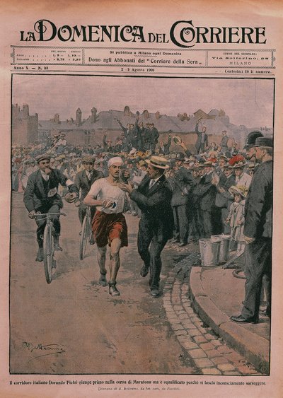 1908年のオリンピック、「La Domenica del Corriere」1908年版の表紙（カラーリトグラフ 作： Achille Beltrame