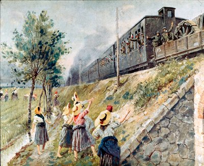 イタリア軍用列車の往来 Achille Beltrame (1871-1945) による絵画 ミラノ現代美術館 作： Achille Beltrame