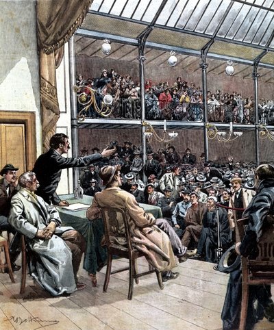 1901年のミラノにおける最初の労働組合の登場。Ill. de Beltrame.La Domenica del Corriere 