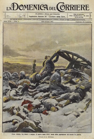 世界の人口の半分が戦争状態にある新年1915 作： Achille Beltrame