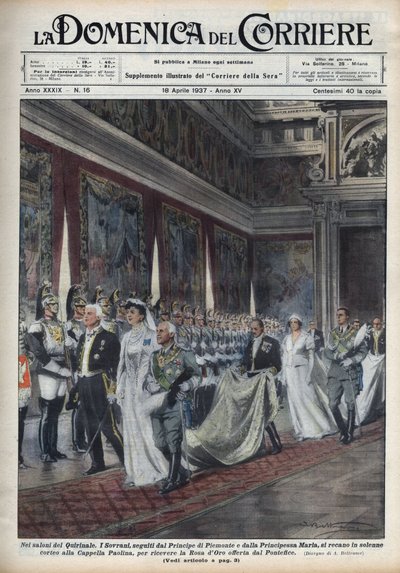 王室の夫婦、ヴィクトル・エマニュエル3世（Victor-Emmanuel）（Vittorio Emanuele III）（1869-1947）とモンテネグロのヘレネ夫人に続いて、ハンバート（Umberto）2世（Prince Humbert）とマリー・ジョゼ（Marie-Jose of Belgium, Maria Jose of Savoie）がパオリーナ礼拝堂（Paol 作： Achille Beltrame