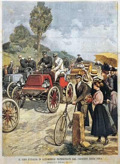 コリエール・デラ・セラ主催の「車で行くイタリアツアー」、イラストはAchille Beltrame（La Domenica del Corriere、5月19日付）。 作： Achille Beltrame