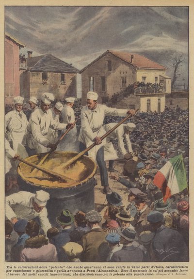 今年もイタリア各地で行われたポレンタのお祝いの中で？ 作： Achille Beltrame
