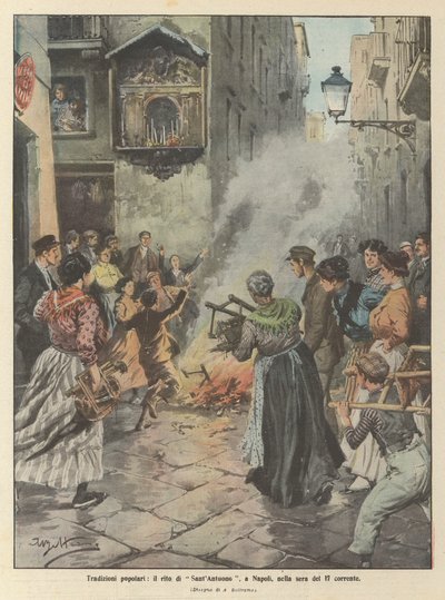 現在の17日の夜にナポリで人気のある伝統、SantAntuonoの儀式 作： Achille Beltrame